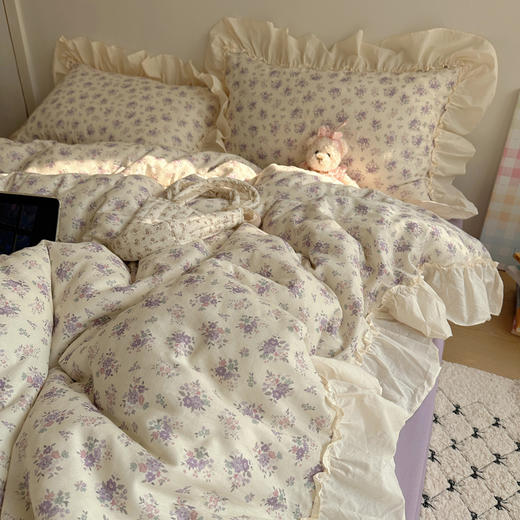 顶柔花边小碎花双层纱四件套-TJ1672 商品图0