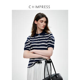 休闲撞色翻领条纹设计感泡泡袖POLO衫2025春