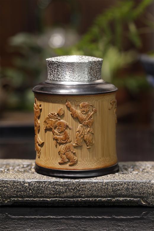 吉祥八宝°锡胆竹雕茶叶罐 商品图2