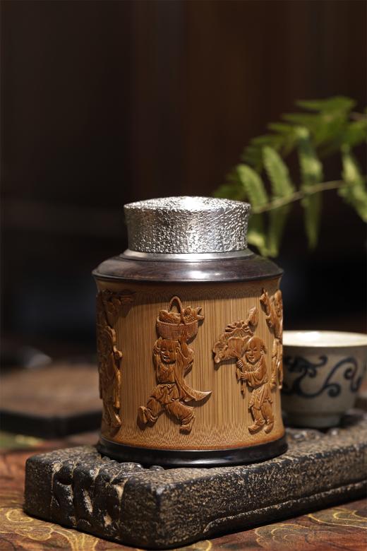 吉祥八宝°锡胆竹雕茶叶罐 商品图5