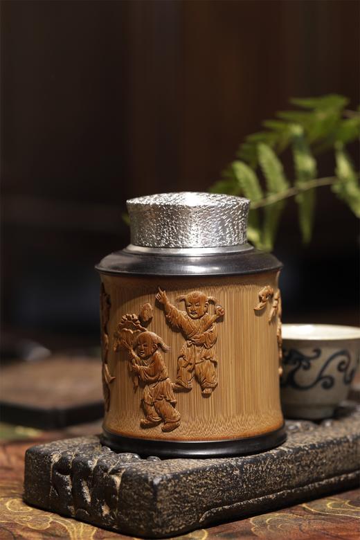 吉祥八宝°锡胆竹雕茶叶罐 商品图6