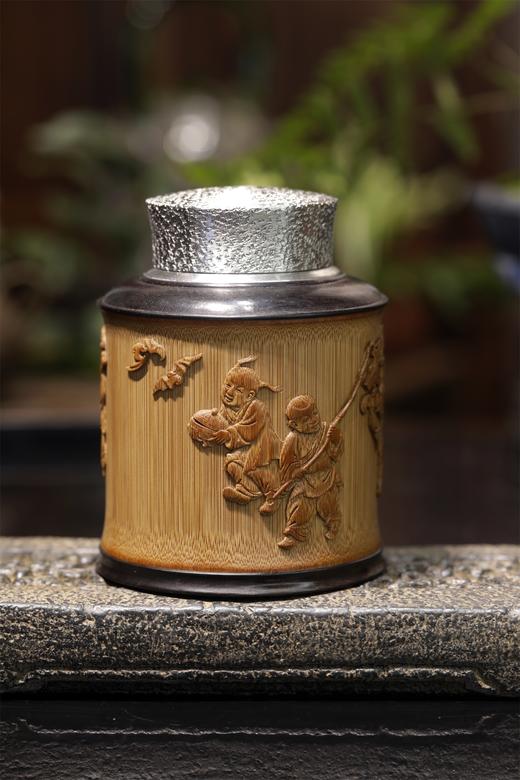 吉祥八宝°锡胆竹雕茶叶罐 商品图3