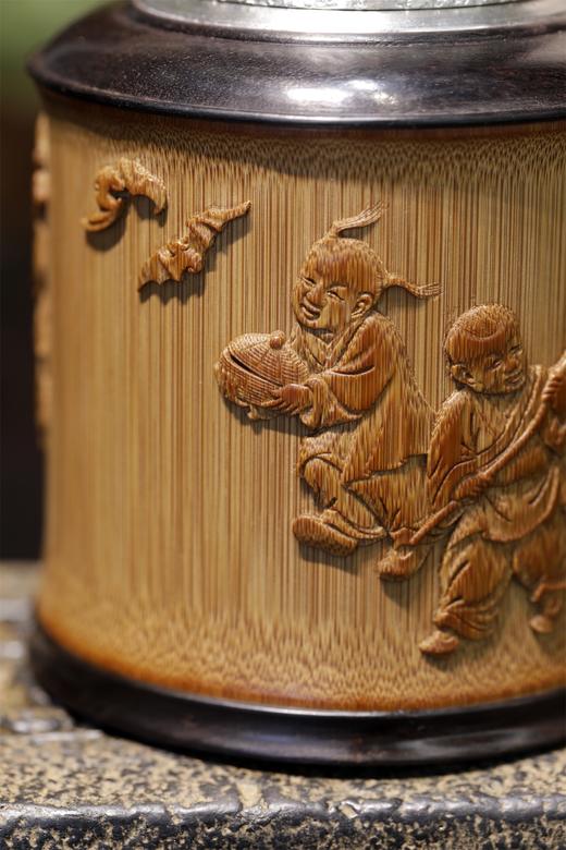 吉祥八宝°锡胆竹雕茶叶罐 商品图12