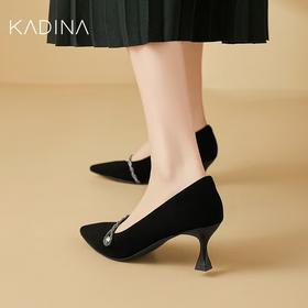 【KADINA】     AF3     卡迪娜2025春季新款细高跟尖头玛丽珍钻条时装通勤婚鞋女单鞋KS251535