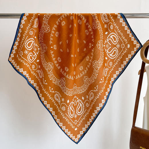 橙色腰果花棉麻发带丝巾70小方巾女薄款围巾领巾亚麻头巾百搭衬衫 商品图2