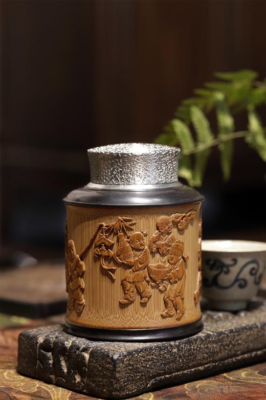 吉祥八宝°锡胆竹雕茶叶罐 商品图4