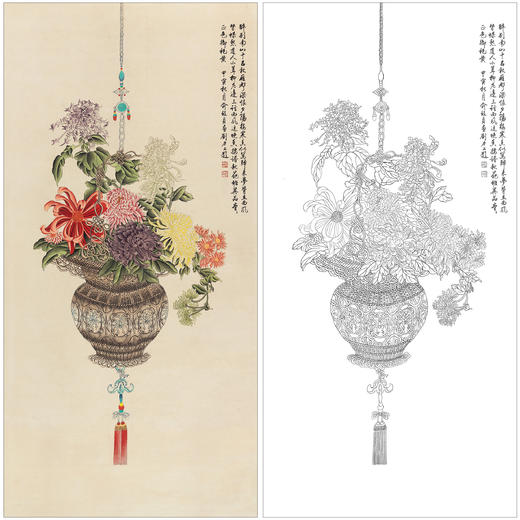 俞致贞花鸟工笔画白描底稿《寒香》花篮临摹勾线高清打印稿ZZ67 商品图0