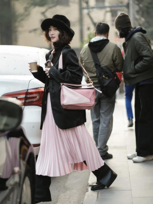 罗意威 中号 粉色拼色 牛皮  puzzle 几何包 商品图3