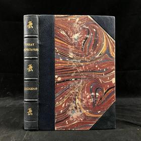 约19世纪后期 狄更斯《远大前程》 8幅插图 真皮精装36开