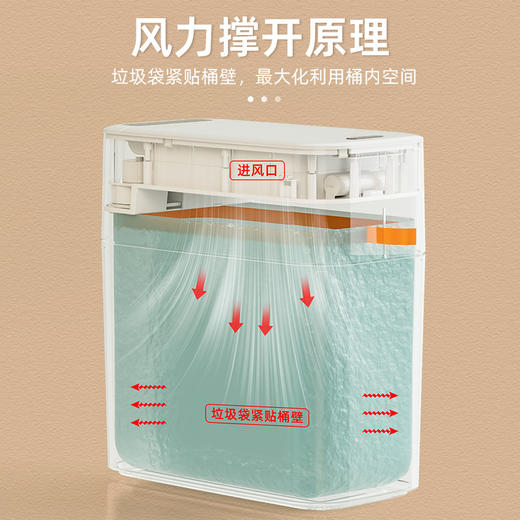 【智能感应，轻松开合！！！】垃圾桶不只是个容器，它是你生活中的小帮手。智能感应，自动吸袋，光能充电，一拉即打包，挥手开盖，生活自动变得美好。 商品图2