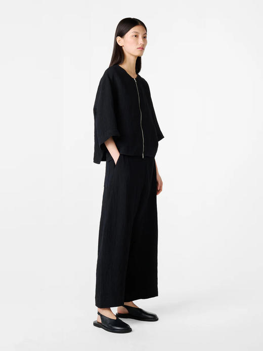 Studio Nicholson  深蓝色chalco肌理棉麻宽腿裤 商品图1