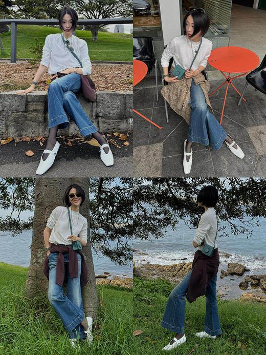 HIDEMI都市单宁系列多重水洗猫须拼接做旧感超显瘦喇叭九分裤牛仔裤 商品图1