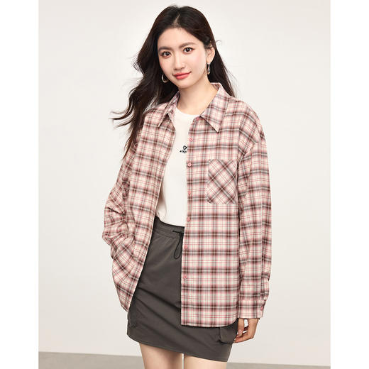 【1件65折】熙世界法式复古学院风格纹衬衣宽松慵懒风衬衫上衣2025春日新款 商品图2