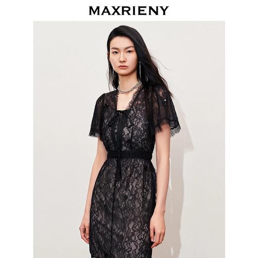 MAXRIENY法式复古蕾丝连衣裙夏季绣花优雅赫本风裙子修身(货号:MS85DR287) 商品图1