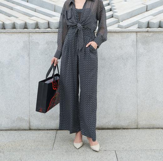 SZ1L53_漆黑色_裤子_春夏_印花高腰阔腿垂感休闲_高级女装_BERNIEELEN 伯妮斯茵 商品图0