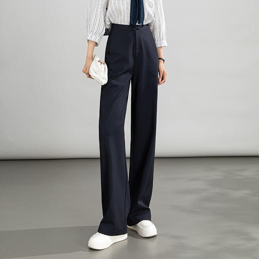 丁摩 窄版直筒裤春季宽松遮肉显瘦西装阔腿长裤子女高腰弹力休闲5ZF-12132 商品图2