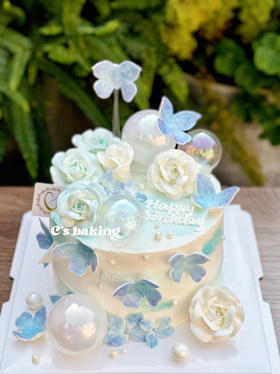 #梦幻小仙女蛋糕 #蝴蝶翩翩起舞 #花若盛开蝴蝶自来 #愿你我福蝶将至福气自来 #韩式裱花 #祝福语 #蓝紫色系 忌廉蛋糕（默认自提，收费配送请联系客服）
