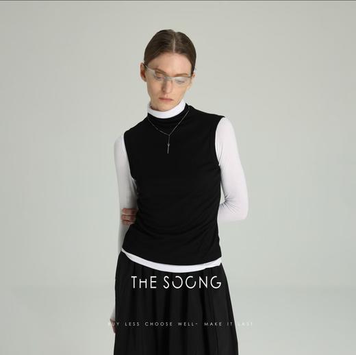 THESOONG"至简时刻"天丝羊毛平纹针织舒适高领无袖上衣HWBX6491 商品图2