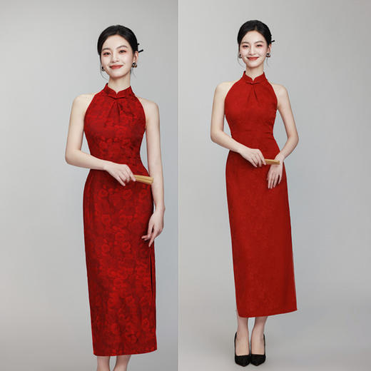 GX新中式红色露肩挂脖订婚旗袍2025春夏新款轻奢小众日常新娘敬酒服 商品图0