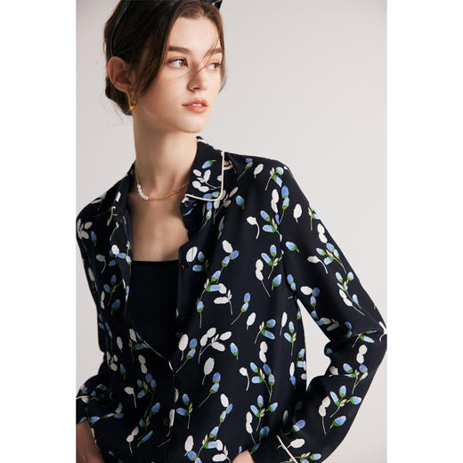 丁摩 真丝衬衫女春夏新款砂洗双绉印花杭州丝绸长袖桑蚕丝上衣5ZF-229 商品图2