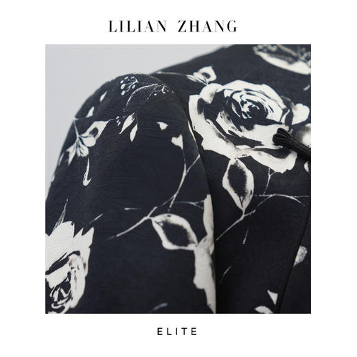 E-“定制”—「东方意蕴」——“中式老钱”——黑白繁花旗袍连衣裙 2501007 商品图3