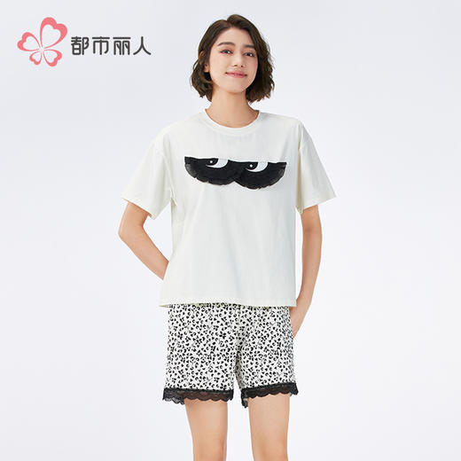 都市丽人女士棉质短袖套装薄32支纯棉单面舒适外出短袖类LHH2F3 商品图1