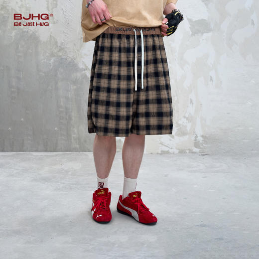 BJHG不计后果格子短裤男夏季轻薄透气直筒宽松阔腿运动休闲五分裤 商品图0