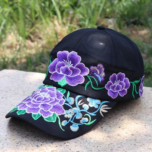 雀说 帽子女夏天民族风大绣花棒球帽后网纱透气棒球帽女时尚遮阳帽5ZF-0698 商品图2