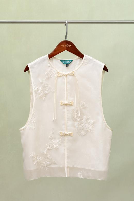 荷言GL 松风 新中式真丝欧根纱绣线提花马甲手工飘带 商品图0