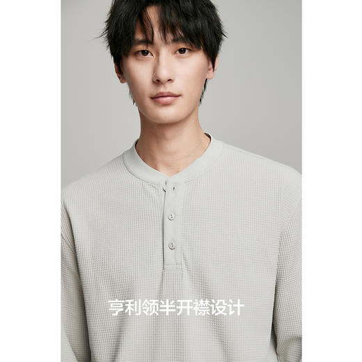 棉仓362801007-吸湿速干华夫格亨利领长袖T恤 商品图3