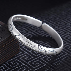 子佩集S999银【荷叶涟涟】手工纯银手镯原创设计【55021209】2503