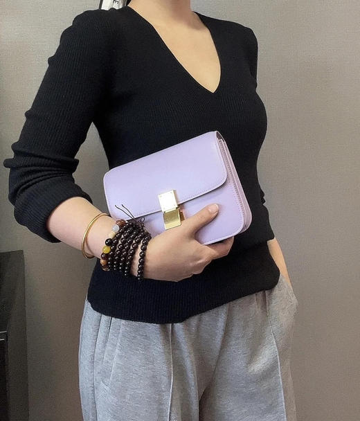 Celine 薰衣草 牙签纹牛皮 box teen 斜挎包 商品图3
