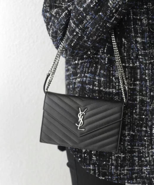 YSL 黑银 鱼子酱牛皮 woc 信封包 商品图2