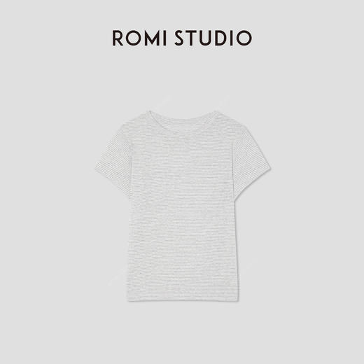 ROMI STUDIO“随性自然”亚麻棉混纺颗粒感条纹短袖T恤 RW25SS40111 商品图4