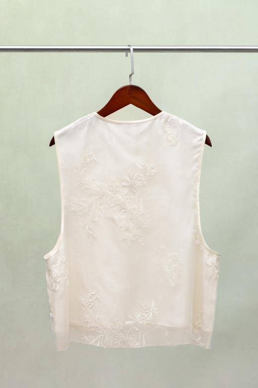 荷言GL 松风 新中式真丝欧根纱绣线提花马甲手工飘带 商品图2