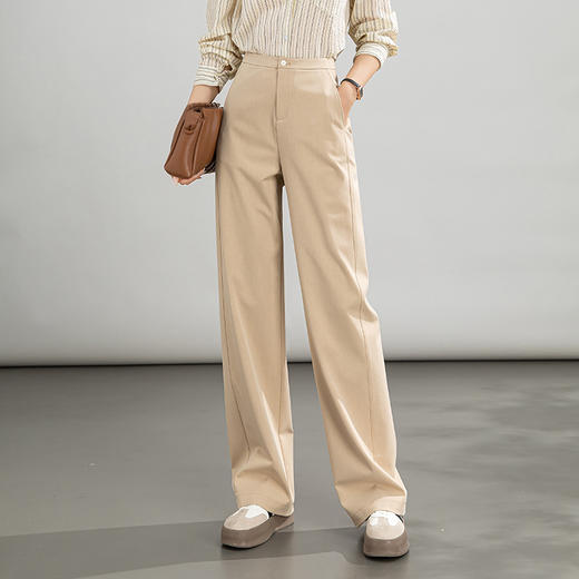 丁摩 窄版直筒裤春季宽松遮肉显瘦西装阔腿长裤子女高腰弹力休闲5ZF-12132 商品图5