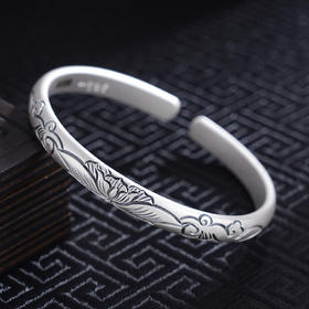 子佩集S999银【荷影摇曳】手工纯银手镯原创设计【55021211】2503