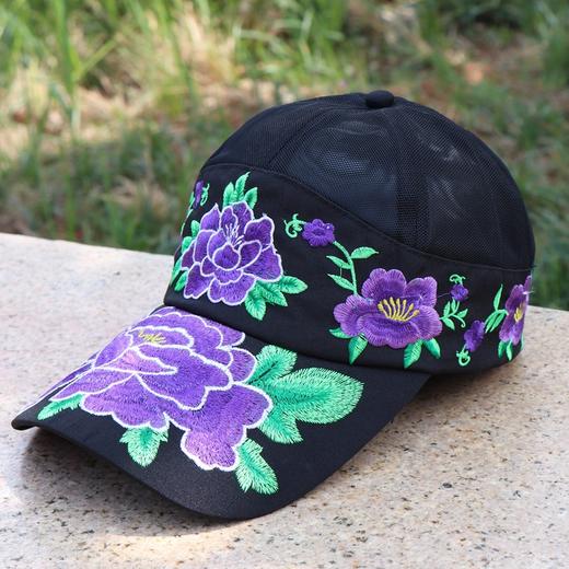 雀说 帽子女夏天民族风大绣花棒球帽后网纱透气棒球帽女时尚遮阳帽5ZF-0698 商品图9