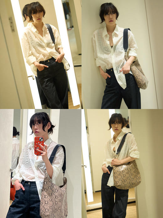 HIDEMI经典几何印花白色植绒复古剪刀领宽松衬衫背心百褶裙三件套 商品图3