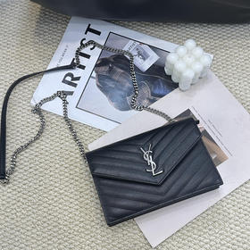 YSL 黑银 鱼子酱牛皮 woc 信封包