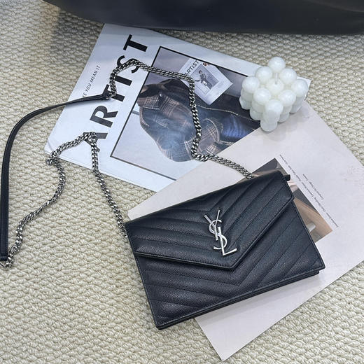 YSL 黑银 鱼子酱牛皮 woc 信封包 商品图0