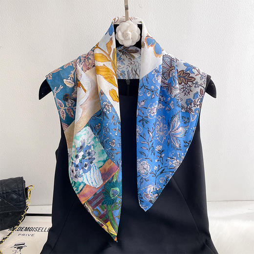 丁摩 高档真丝丝绵中方巾女百搭春夏防晒桑蚕丝棉混纺丝巾披肩5ZF-6767 商品图0