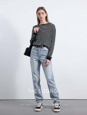 THESOONG|90s’做旧石磨高腰无弹窄脚牛仔裤HBNZ222656