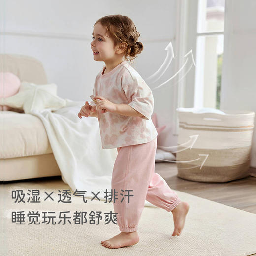 【2025春夏新品】i-baby/英伦宝贝泡泡玛特针织抑菌恒温七分袖长裤套装儿童睡衣男童女童家居服吸湿透气 商品图2