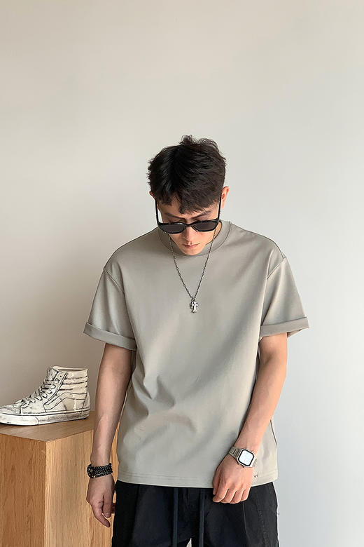 徐太浪240g透气基础款纯色短袖T恤男夏季宽松休闲内搭大码体恤衫 商品图5