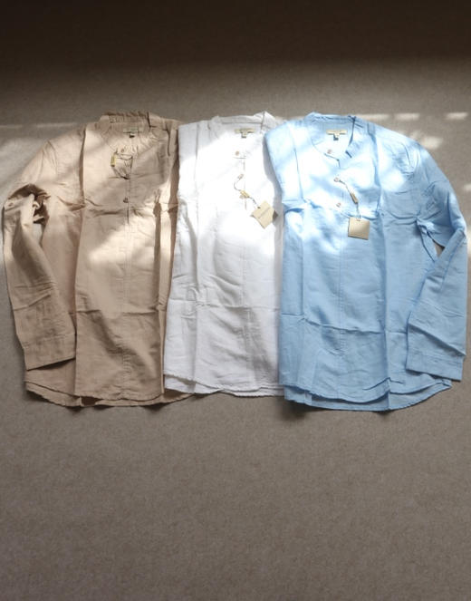 简单粗暴的 哈！男段 粑家的 棉麻混纺 半开式的亨利领 长袖 套头衫 3色入 商品图0