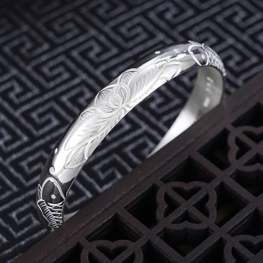 子佩集S999银【鱼戏莲影】手工纯银手镯原创设计【55021115】2503 商品图2