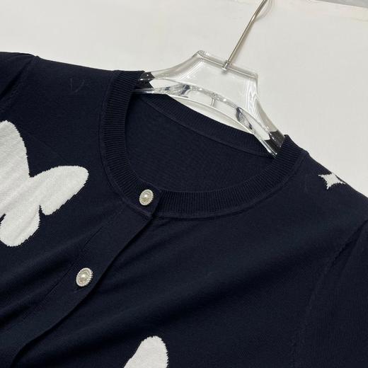 丁摩 春夏新款法式气质提花蝴蝶图案针织开衫圆领桑蚕丝短袖薄款5ZF-16070 商品图2