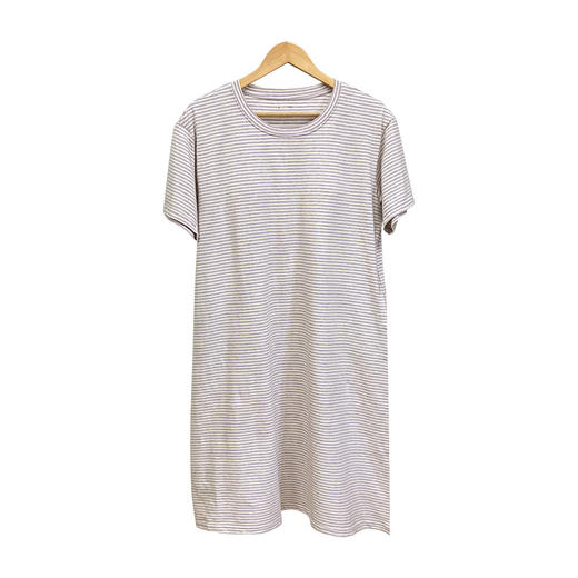 丁摩 7A抑菌女士睡裙大码40支棉氨家居裙 夏季可外穿条纹圆领宽松睡衣5ZF-3175 商品图4