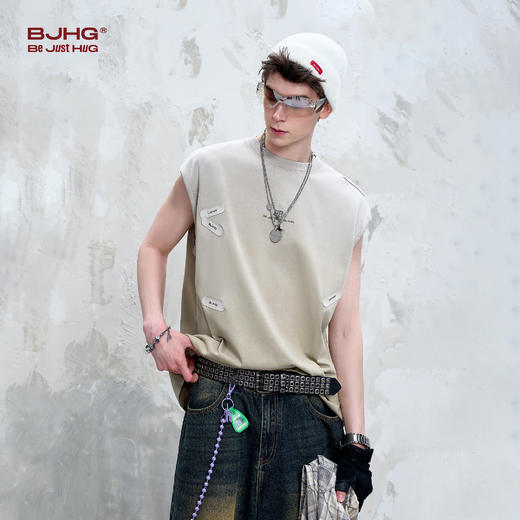 BJHG不计后果 创可贴背心男款夏季新款潮美式复古街头痞帅无袖t恤 商品图3